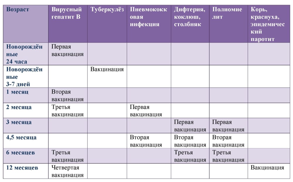 Таблица прививок детям 1